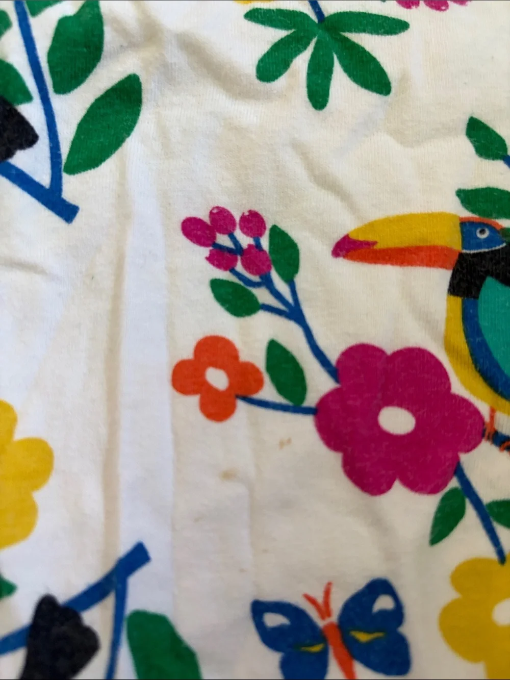 Hanna Andersson White Cotton Toucan & Floral Dress with Multicolor Print